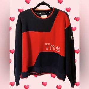 TNA Retro Limited Crewneck Sweater Navy Blue/Red With White Stitching US 2